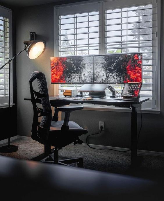 Gaming Setup With A Dual Widescreen Monitor